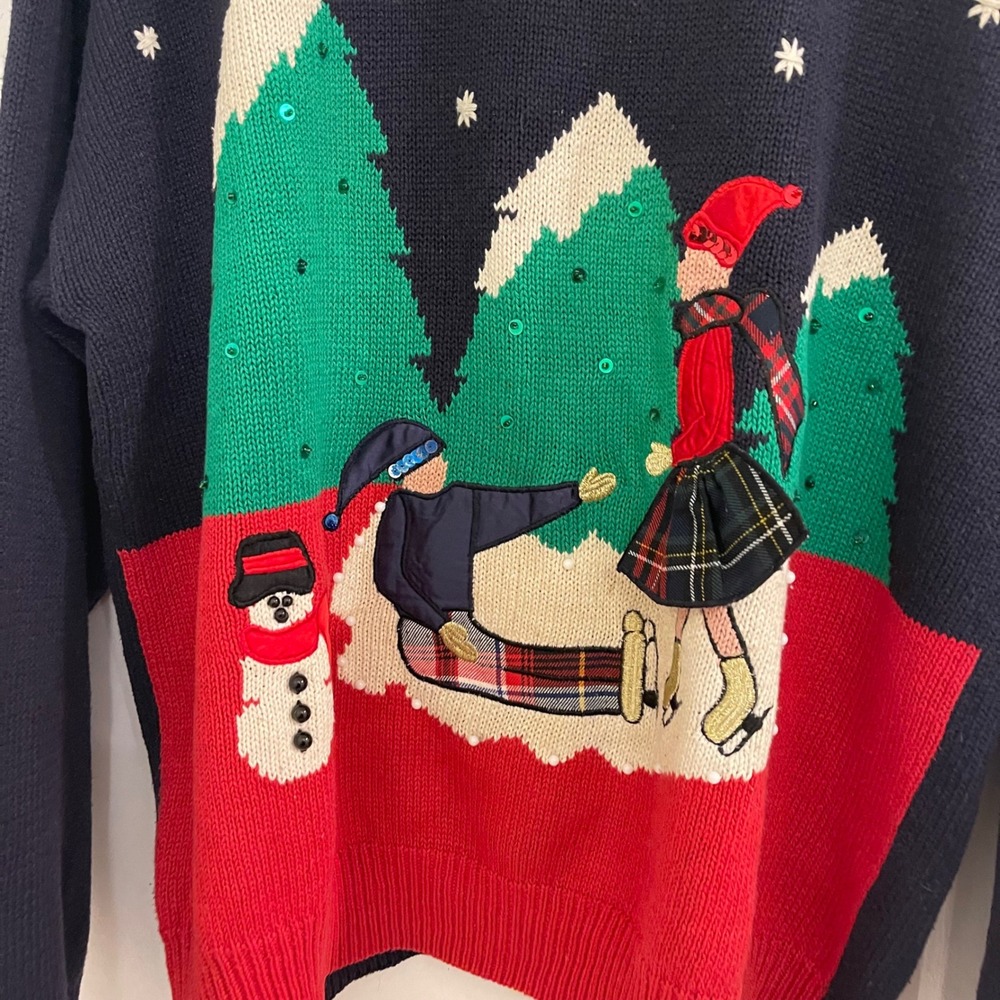 Vintage Christmas Haberdashery Skating Sweater Holiday Fall 1993 Grandmacore
